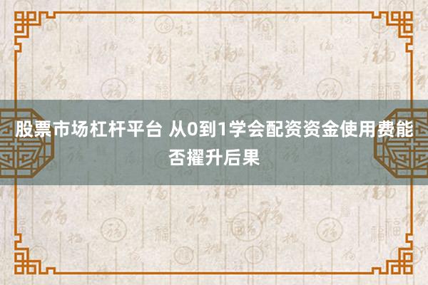 股票市场杠杆平台 从0到1学会配资资金使用费能否擢升后果